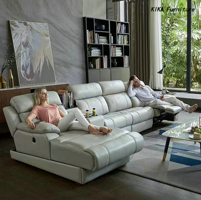 Recliner Leather Sofa with Chaise