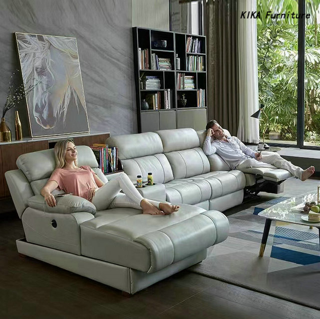 Recliner Leather Sofa with Chaise