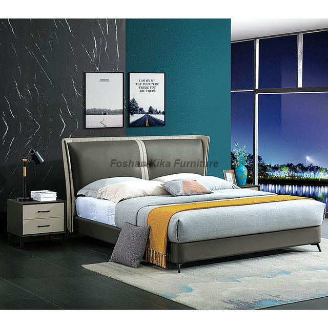 Grey Leather Bed